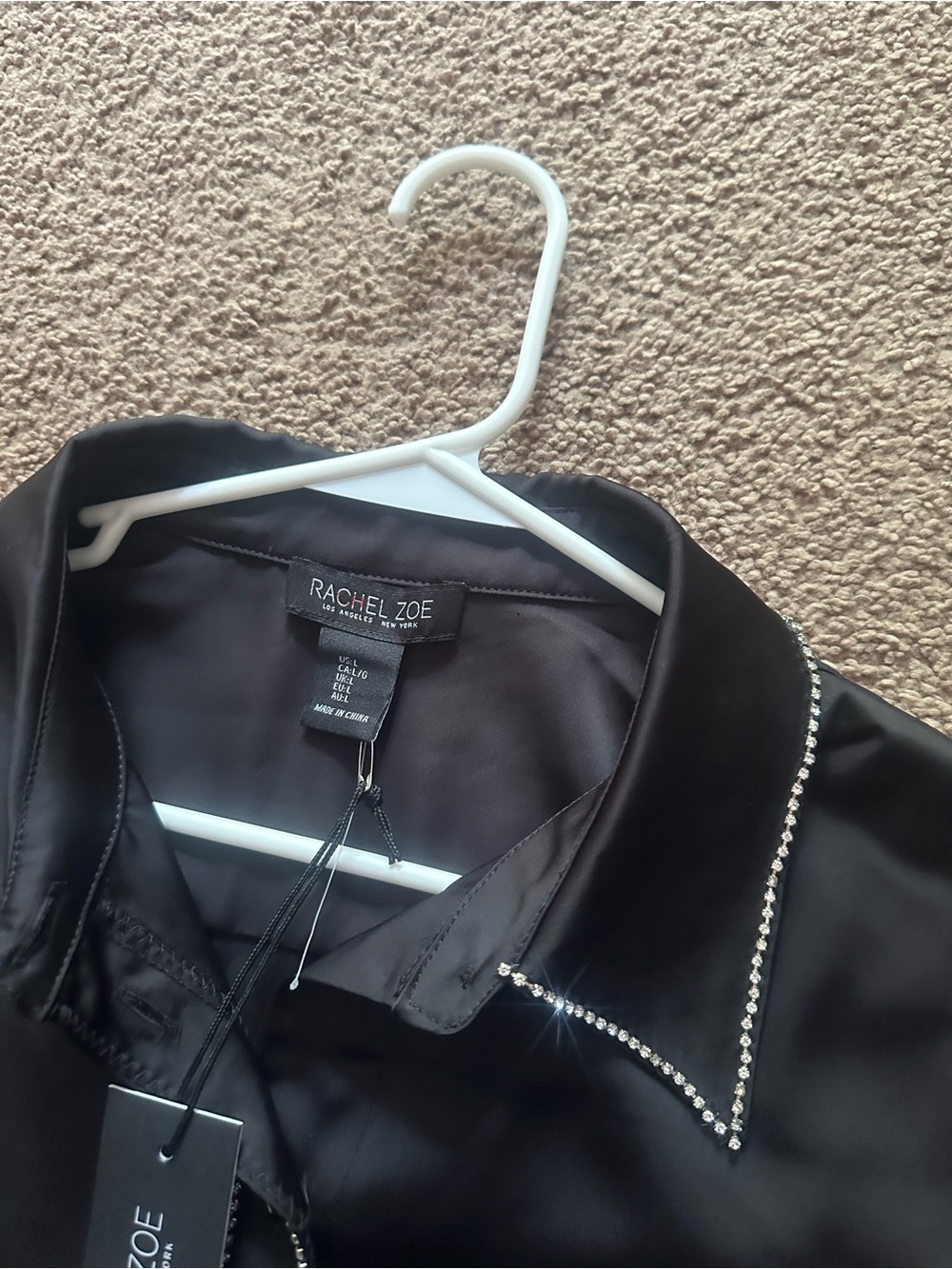 Rachel Zoe Black Button-Down Shirt with Contrast Beaded Trim - Picture 6 of 7